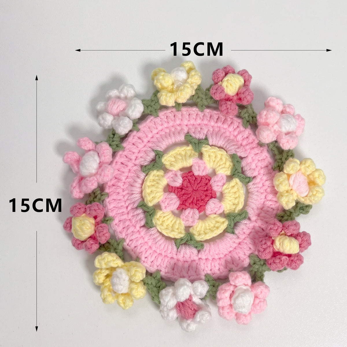 Handcrafted Knitted Pink Daisy Coaster