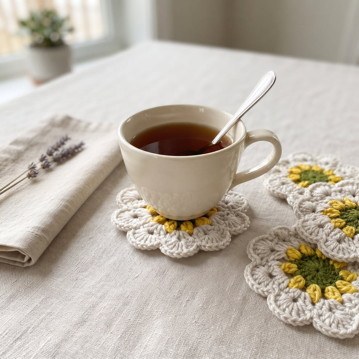 Handcrafted Knitted Floral Coaster