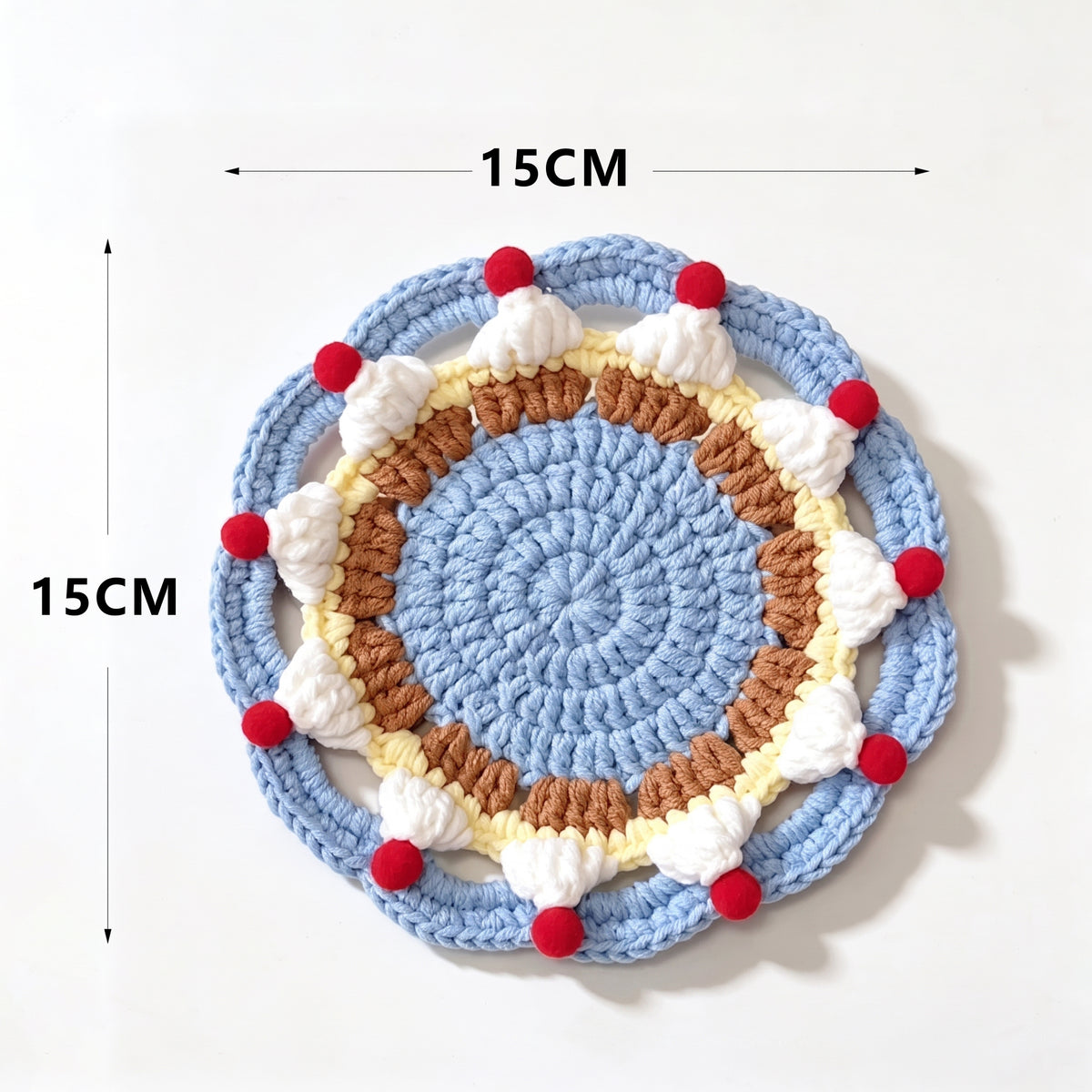 Handcrafted Knitted Blue Cupcake Coaster – Perfect Gift for Tea Lovers