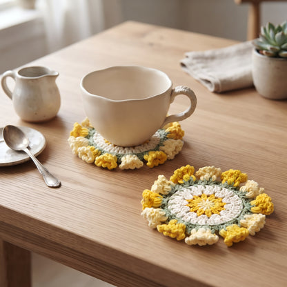 Handcrafted Knitted Lily of the Valley Coasters