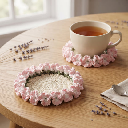 Handcrafted Knitted Carnation Floral Coaster