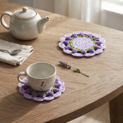 Handcrafted Knitted Purple Tulip Coaster