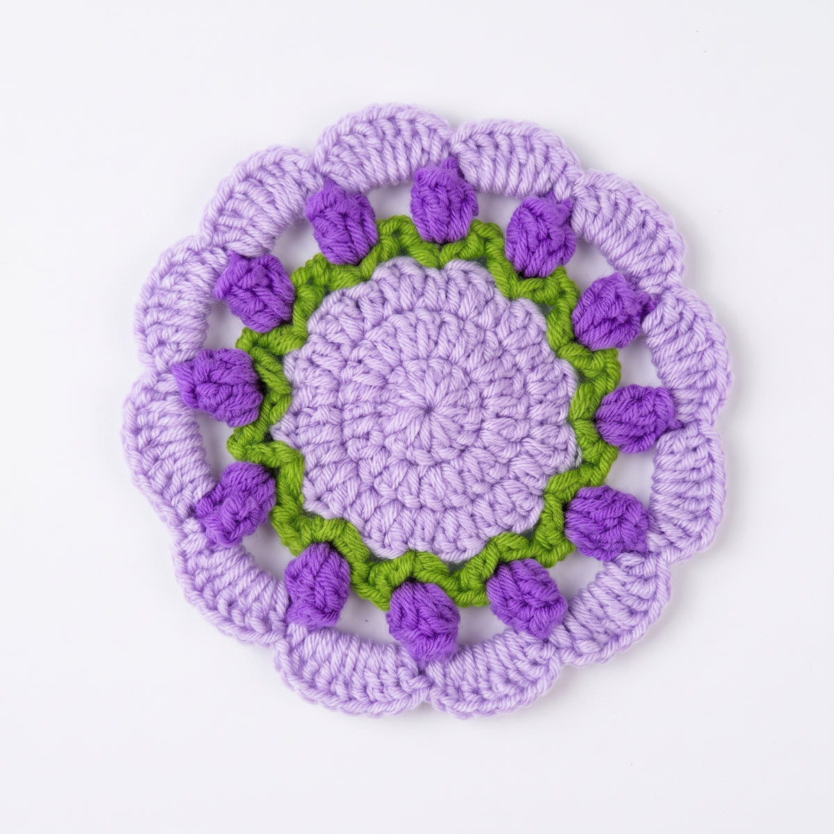 Handcrafted Knitted Purple Tulip Coaster