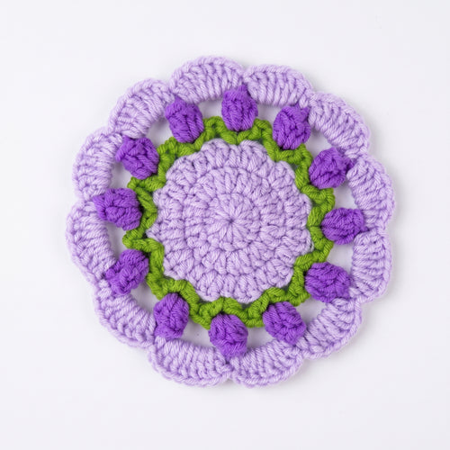 Handcrafted Knitted Purple Tulip Coaster