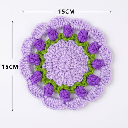 Handcrafted Knitted Purple Tulip Coaster