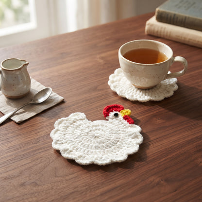 Artisan Knitted White Rooster Coaster – Perfect for Farmhouse Kitchen Decor