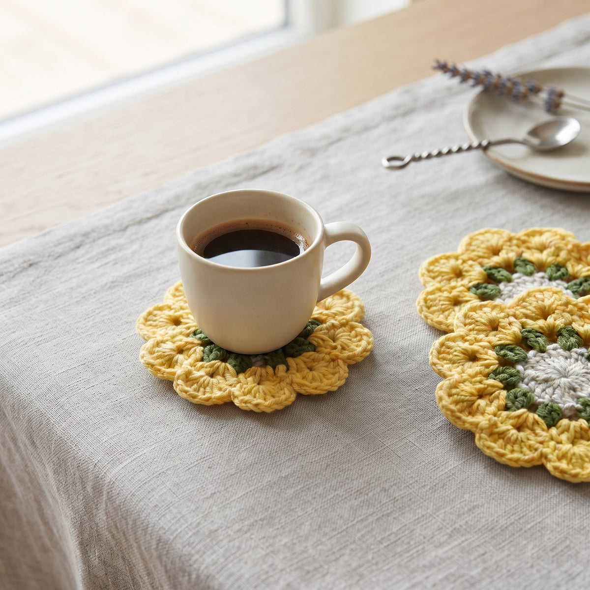 Handcrafted Knitted Floral Coaster