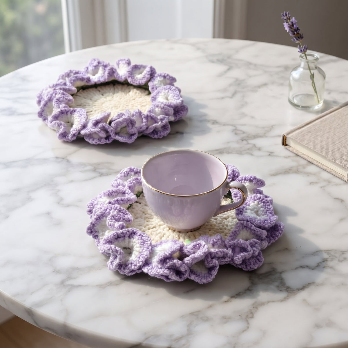 Handcrafted Knitted Carnation Floral Coaster