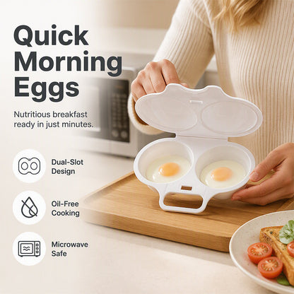 🍳Dual Cavity Microwave Egg Poacher – Quick Oil-Free Cooking, Food-Grade PP & Versatile Kitchen Essential